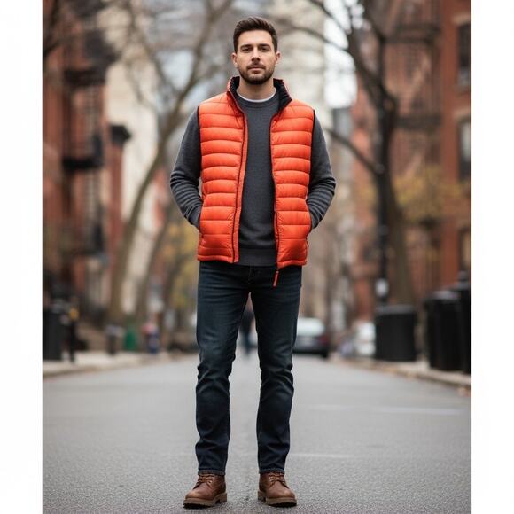 American Eagle Outfitters Men’s Orange Puffer Vest Size XL–Lightweight Outerwear - Picture 1 of 4